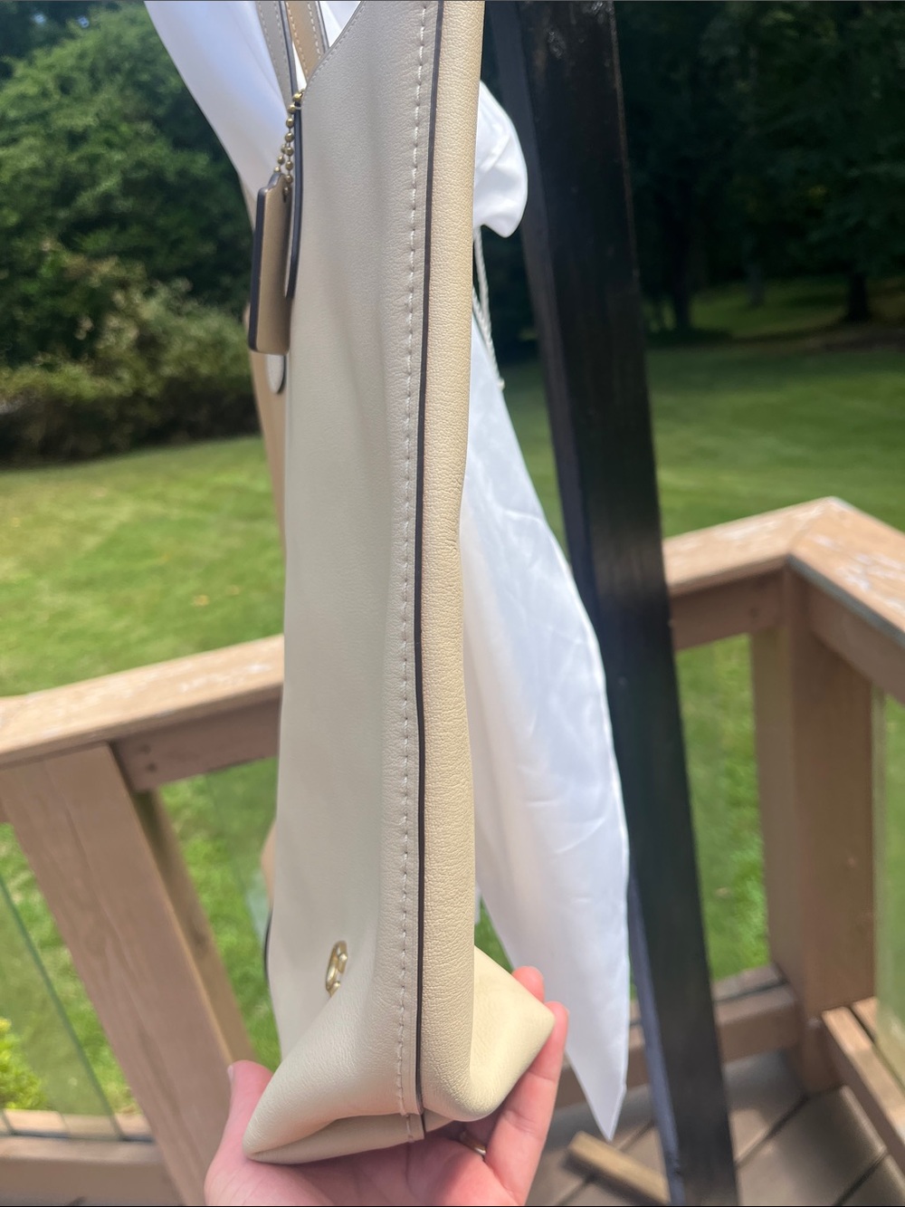 Coach Two-Tone Beige and Cream Leather Tote - Picture 8 of 15